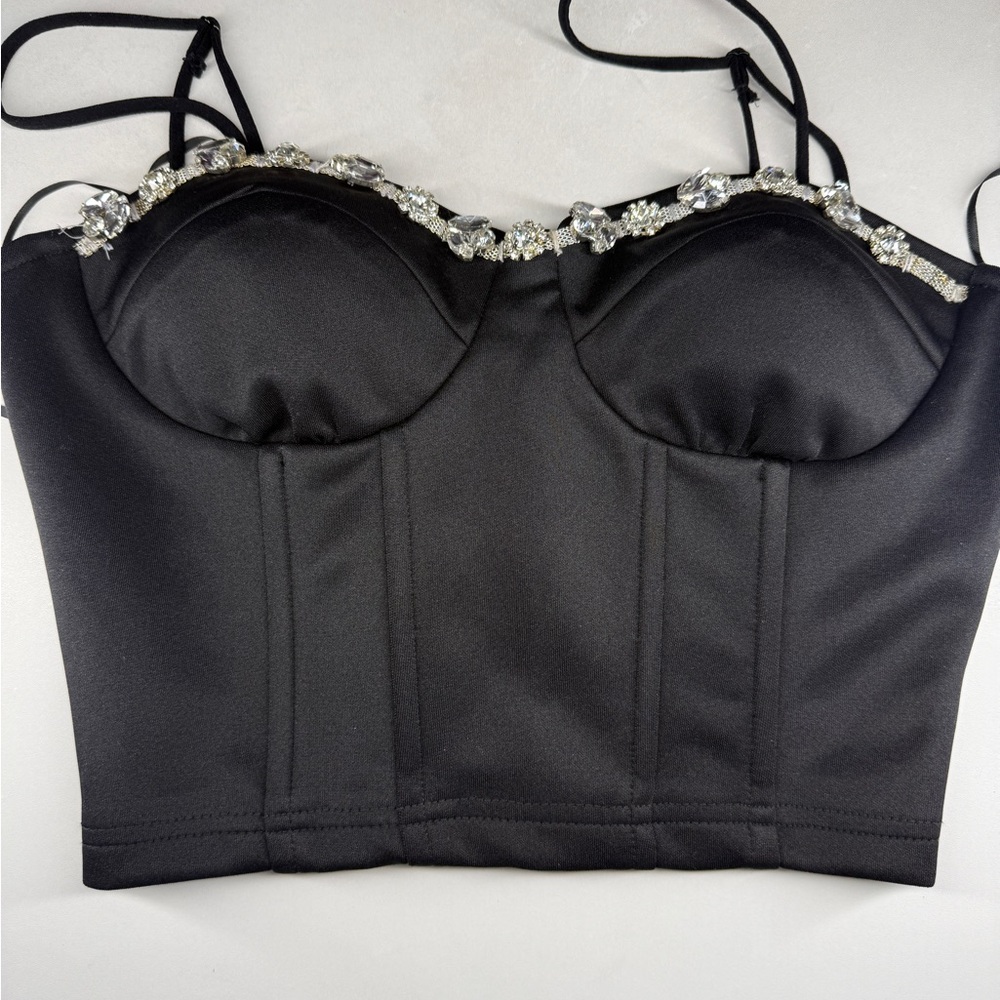 Francesca's Collections Black Bustier with Crystal Accents
